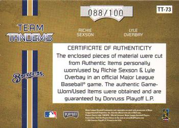 2005 Playoff Absolute Memorabilia - Team Tandems Swatch Double Spectrum #TT-73 Richie Sexson / Lyle Overbay Back