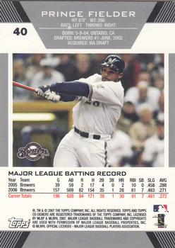2007 Topps Co-Signers #40 Prince Fielder Back
