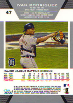 2007 Topps Co-Signers #47 Ivan Rodriguez Back