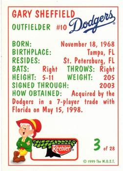 1999 Keebler Los Angeles Dodgers #3 Gary Sheffield Back