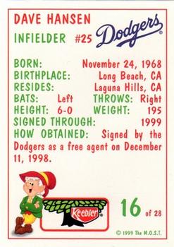 1999 Keebler Los Angeles Dodgers #16 Dave Hansen Back