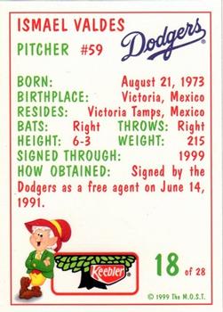 1999 Keebler Los Angeles Dodgers #18 Ismael Valdes Back