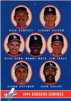 1999 Keebler Los Angeles Dodgers #28 Coaches & Checklist (Rick Dempsey / Claude Osteen / Rick Down / Manny Mota / Jim Tracy / Glenn Hoffman / John Shelby) Front