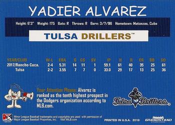 2018 Grandstand Tulsa Drillers #NNO Yadier Alvarez Back