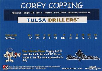 2018 Grandstand Tulsa Drillers #NNO Corey Copping Back