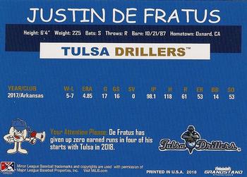 2018 Grandstand Tulsa Drillers #NNO Justin De Fratus Back