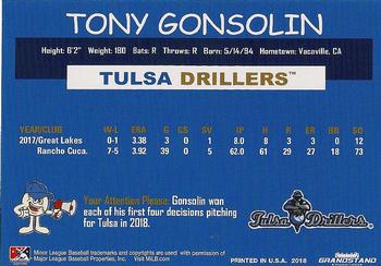 2018 Grandstand Tulsa Drillers #NNO Tony Gonsolin Back