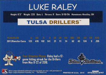2018 Grandstand Tulsa Drillers #NNO Luke Raley Back