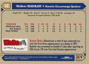 2017 Grandstand Rancho Cucamonga Quakes #NNO Walker Buehler Back