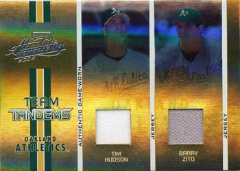 2005 Playoff Absolute Memorabilia - Team Tandems Swatch Single Spectrum #TT-2 Barry Zito / Tim Hudson Front