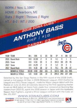 2018 Choice Iowa Cubs #03 Anthony Bass Back