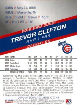 2018 Choice Iowa Cubs #09 Trevor Clifton Back