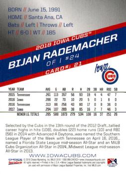 2018 Choice Iowa Cubs #21 Bijan Rademacher Back