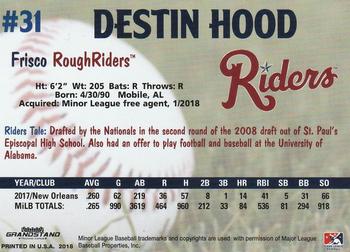 2018 Grandstand Frisco RoughRiders Update #NNO Destin Hood Back