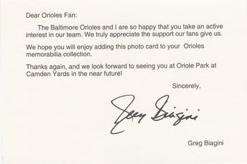 1992 Baltimore Orioles Photocards #NNO Greg Biagini Back