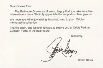1992 Baltimore Orioles Photocards #NNO Storm Davis Back