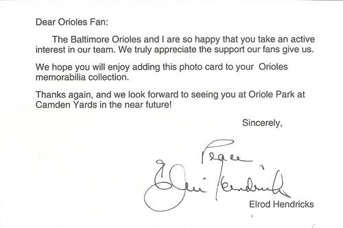 1992 Baltimore Orioles Photocards #NNO Elrod Hendricks Back