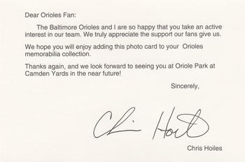 1992 Baltimore Orioles Photocards #NNO Chris Hoiles Back