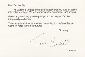 1992 Baltimore Orioles Photocards #NNO Tim Hulett Back