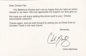 1992 Baltimore Orioles Photocards #NNO Chito Martinez Back
