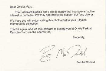 1992 Baltimore Orioles Photocards #NNO Ben McDonald Back