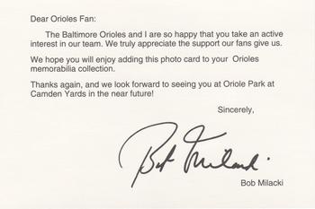1992 Baltimore Orioles Photocards #NNO Bob Milacki Back