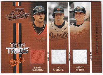 2005 Playoff Absolute Memorabilia - Team Trios Swatch Single #TT-18 Brian Roberts / Jay Gibbons / Larry Bigbie Front
