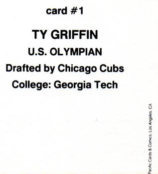 1991 Pacific Cards & Comics Team USA (unlicensed) #1 Ty Griffin Back