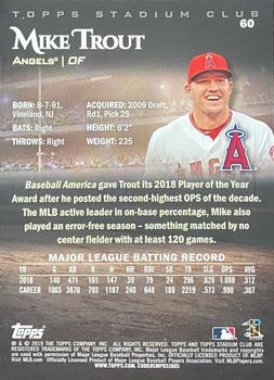 2019 Stadium Club #60 Mike Trout Back