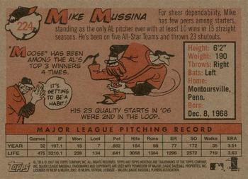 2007 Topps Heritage #224 Mike Mussina Back
