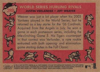 2007 Topps Heritage #289 World Series Hurling Rivals (Justin Verlander / Jeff Weaver) Back