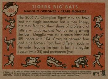 2007 Topps Heritage #304 Tigers Big Bats (Magglio Ordonez / Craig Monroe) Back