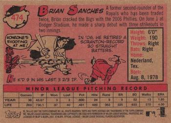 2007 Topps Heritage #474 Brian Sanches Back
