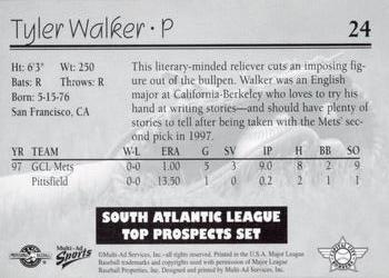 1998 Multi-Ad South Atlantic League Top Prospects #24 Tyler Walker Back