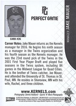 2016 Choice Cedar Rapids Kernels #26 Jake Mauer Back