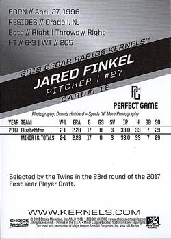 2018 Choice Cedar Rapids Kernels #12 Jared Finkel Back