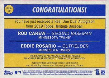 2019 Topps Heritage - Real One Dual Autographs #RODA-CR Rod Carew / Eddie Rosario Back
