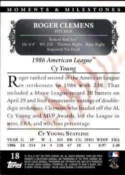 2007 Topps Moments & Milestones #18-11 Roger Clemens Back