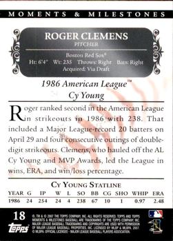 2007 Topps Moments & Milestones #18-28 Roger Clemens Back