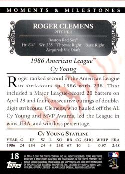 2007 Topps Moments & Milestones #18-38 Roger Clemens Back
