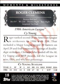 2007 Topps Moments & Milestones #18-39 Roger Clemens Back