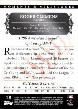 2007 Topps Moments & Milestones #18-85 Roger Clemens Back