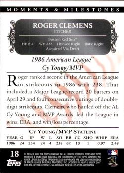 2007 Topps Moments & Milestones #18-97 Roger Clemens Back
