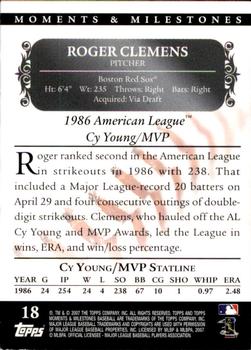 2007 Topps Moments & Milestones #18-98 Roger Clemens Back