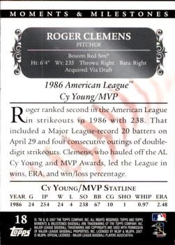 2007 Topps Moments & Milestones #18-142 Roger Clemens Back