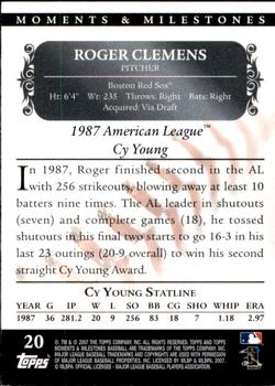 2007 Topps Moments & Milestones #20-11 Roger Clemens Back