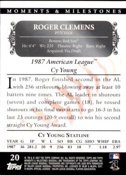 2007 Topps Moments & Milestones #20-32 Roger Clemens Back