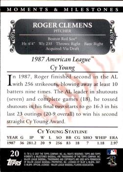2007 Topps Moments & Milestones #20-113 Roger Clemens Back