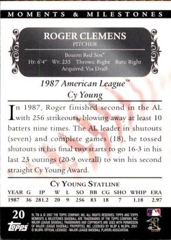 2007 Topps Moments & Milestones #20-225 Roger Clemens Back