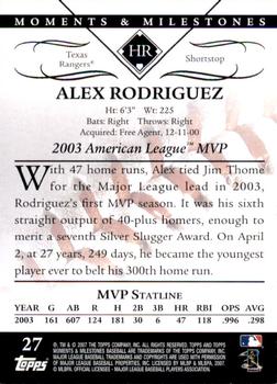2007 Topps Moments & Milestones #27-1 Alex Rodriguez Back